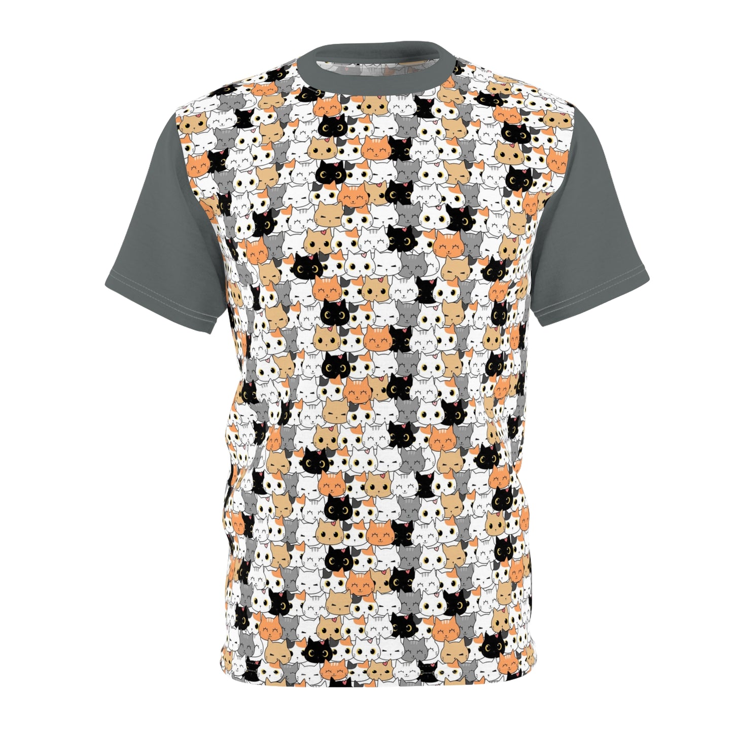 Unisex Cut & Sew Tee shirt (AOP). Gift or present for yourself or loved one. Celebrate your diversity and love of cats with a uniquely designed all over print from Neurodivergent Cats.