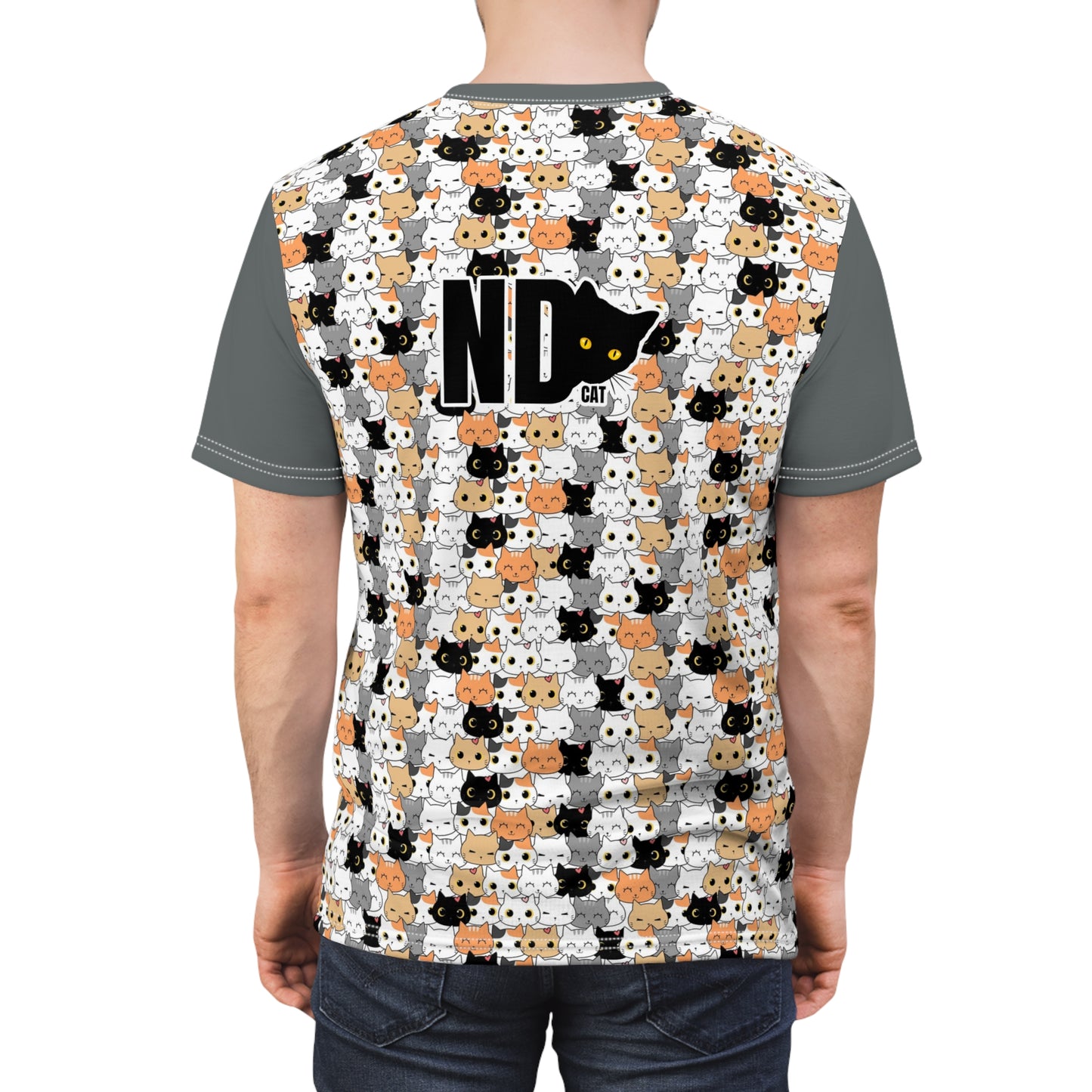 Unisex Cut & Sew Tee shirt (AOP). Gift or present for yourself or loved one. Celebrate your diversity and love of cats with a uniquely designed all over print from Neurodivergent Cats.