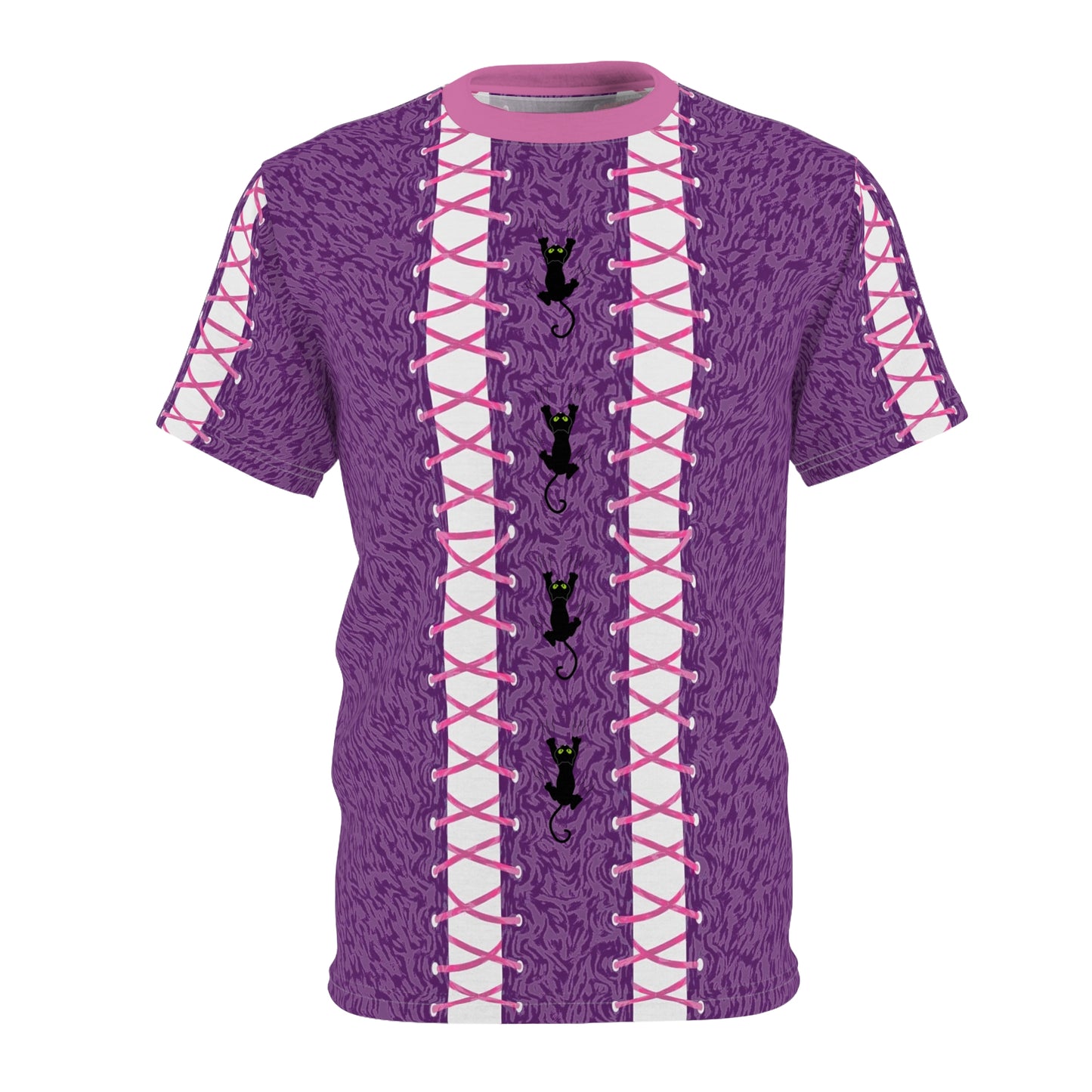 Unisex Cut & Sew Tee shirt (AOP). Gift or present for yourself or loved one. Celebrate your diversity and love of cats with a uniquely designed all over print from Neurodivergent Cats.