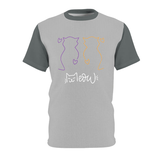 Unisex Cut & Sew Tee shirt (AOP). Gift or present for yourself or loved one. Celebrate your diversity and love of cats with a uniquely designed all over print from Neurodivergent Cats.