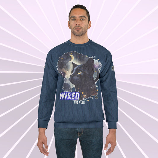 Unisex Sweatshirt (AOP) gift or present for yourself or loved one. Neurodivergent Cats. Celebrate your diversity and love of cats. Wired not Weird