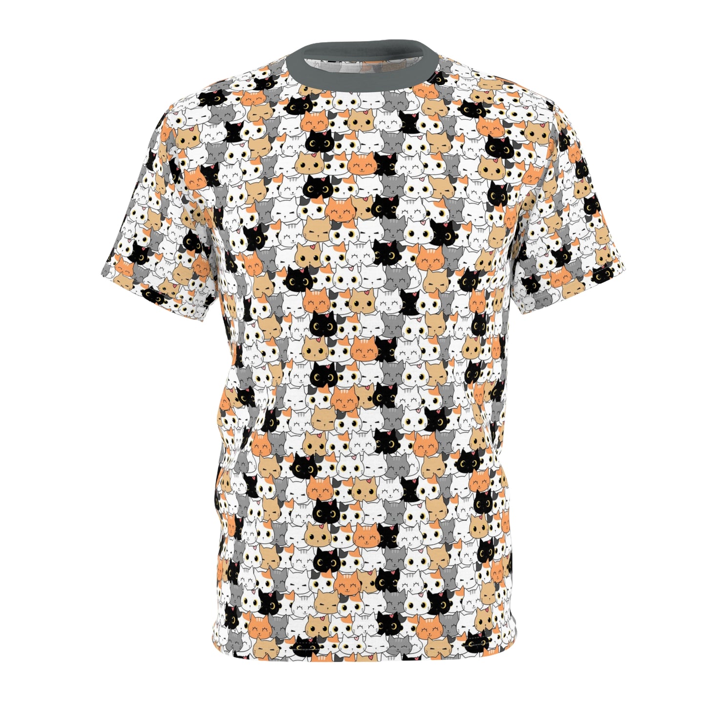 Unisex Cut & Sew Tee shirt (AOP). Gift or present for yourself or loved one. Celebrate your diversity and love of cats with a uniquely designed all over print from Neurodivergent Cats.