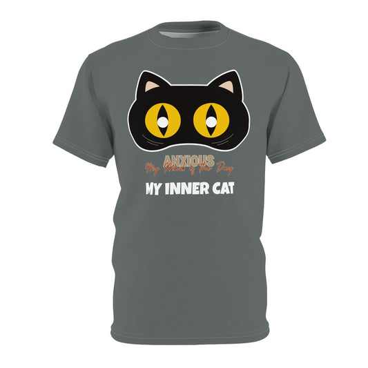 Unisex Cut & Sew Tee shirt (AOP). Gift or present for yourself or loved one. Celebrate your diversity and love of cats with a uniquely designed all over print from Neurodivergent Cats.