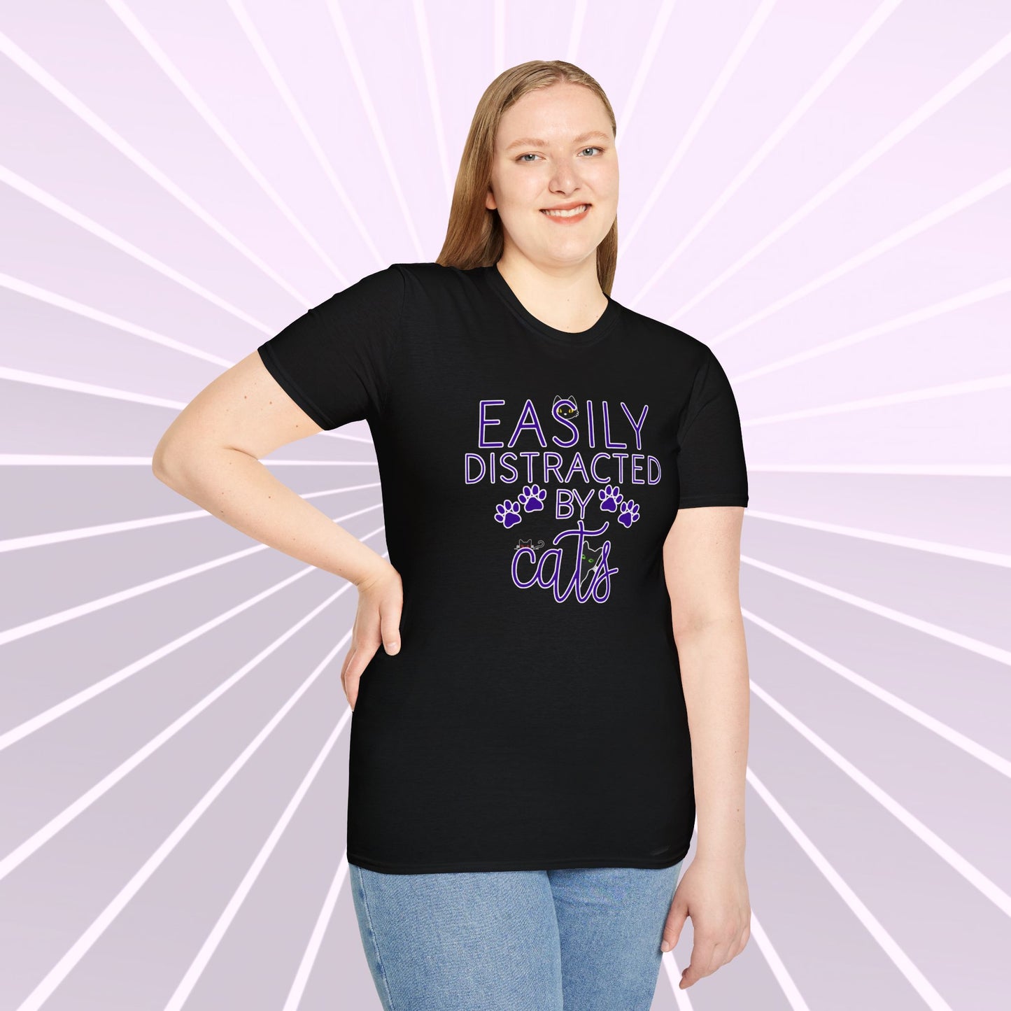 Neurodivergent Cats Tee shirt. Celebrating neurodiversity in cats and people. Trending T shirts. Unisex Softstyle T-Shirt. Easily distracted by cats.