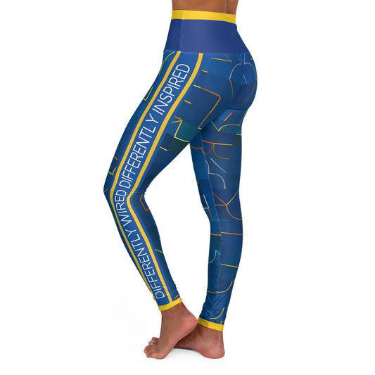 High Waisted Yoga Leggings (AOP). Gift or present for yourself or a loved one. Neurodivergent Cats. Celebrate diversity with your style.