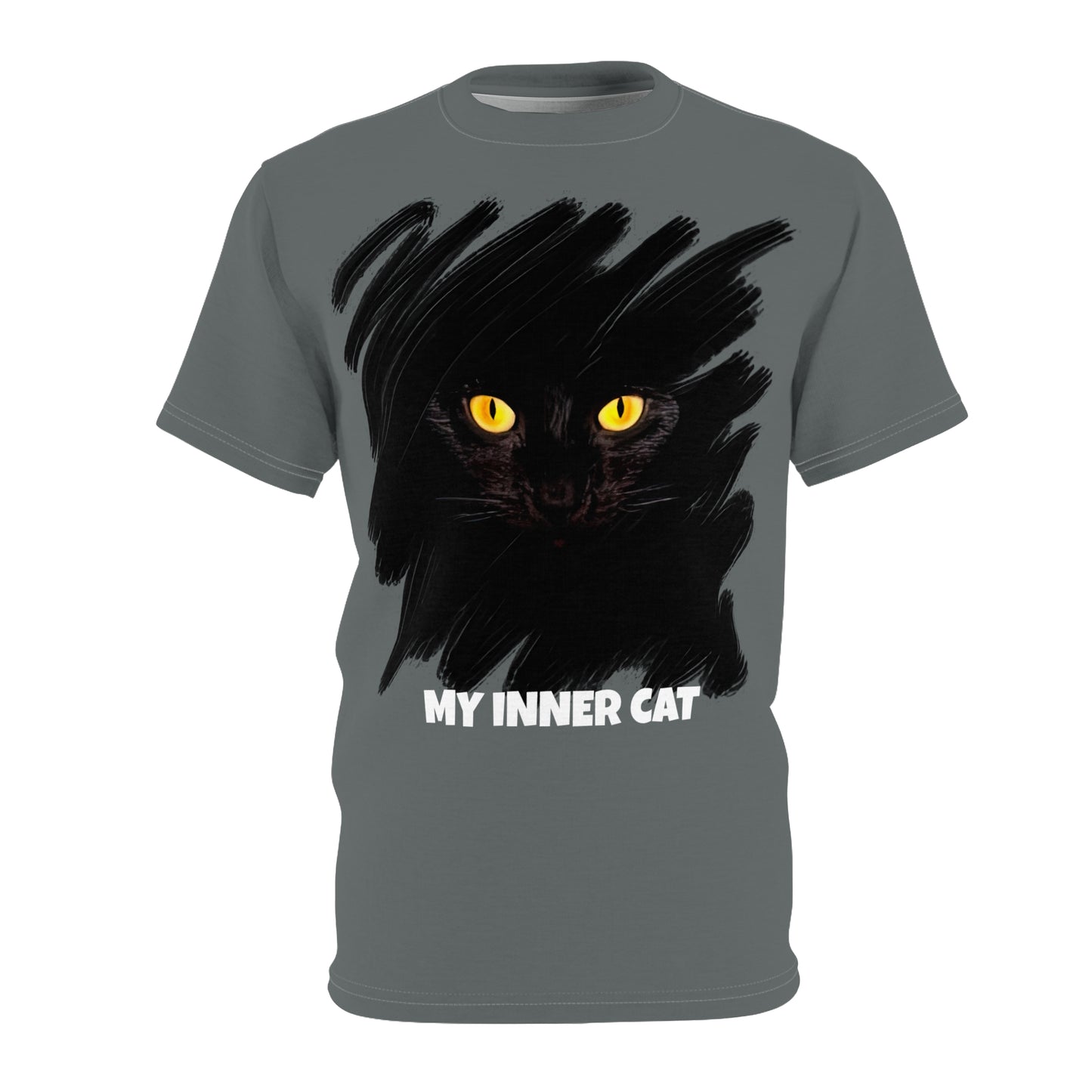 Unisex Cut & Sew Tee shirt (AOP). Gift or present for yourself or loved one. Celebrate your diversity and love of cats with a uniquely designed all over print from Neurodivergent Cats.