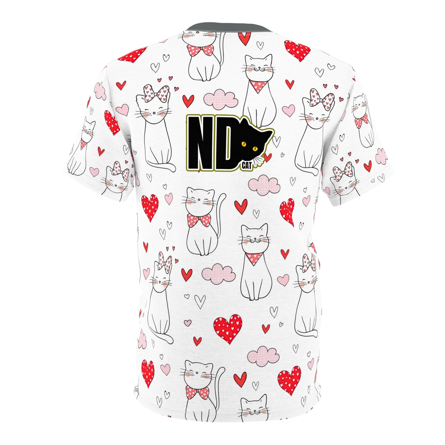 Unisex Cut & Sew Tee shirt (AOP). Gift or present for yourself or loved one. Celebrate your diversity and love of cats with a uniquely designed all over print from Neurodivergent Cats.