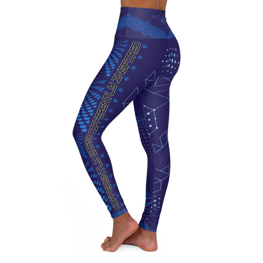 High Waisted Yoga Leggings (AOP). Gift or present for yourself or a loved one. Neurodivergent Cats. Celebrate diversity with your style.