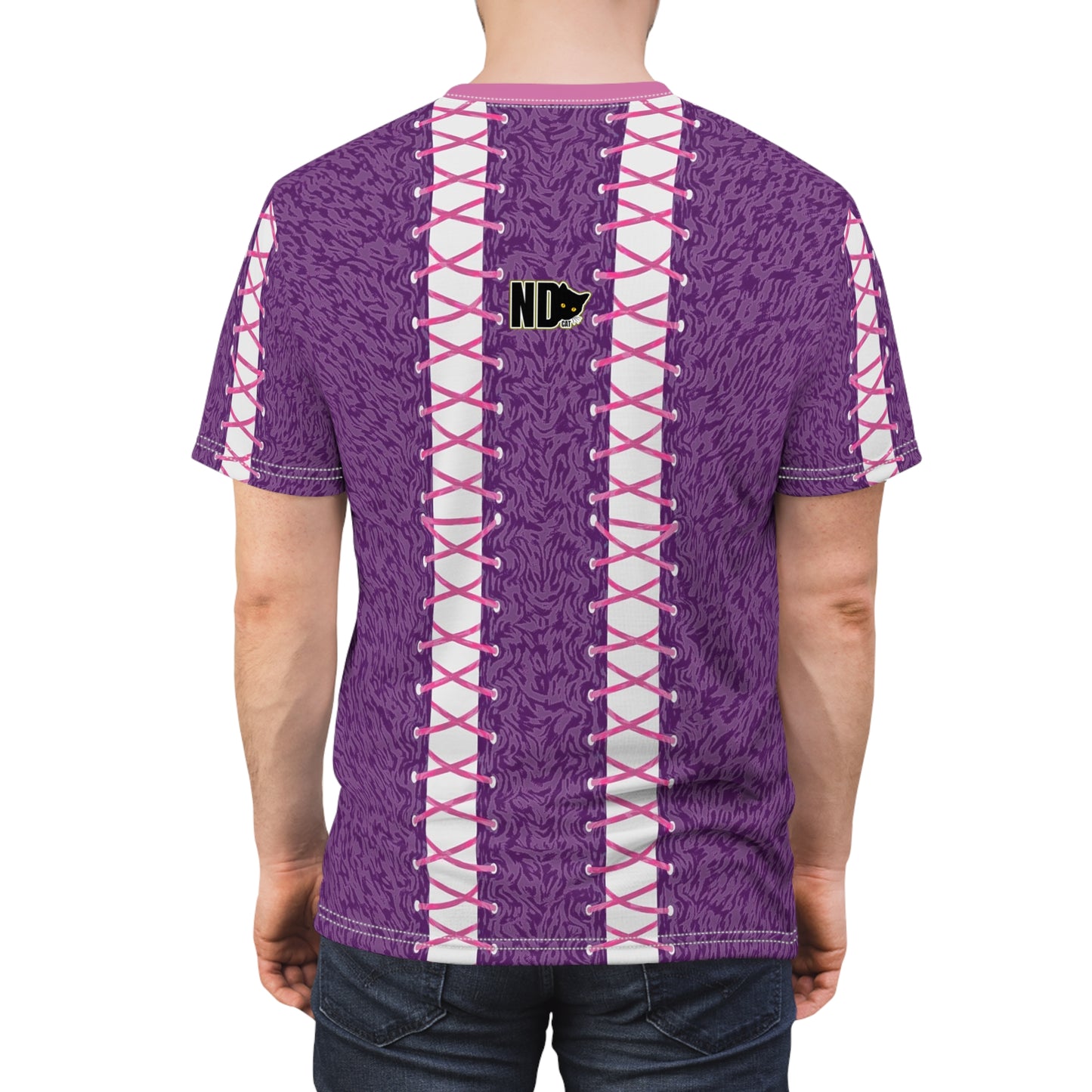 Unisex Cut & Sew Tee shirt (AOP). Gift or present for yourself or loved one. Celebrate your diversity and love of cats with a uniquely designed all over print from Neurodivergent Cats.