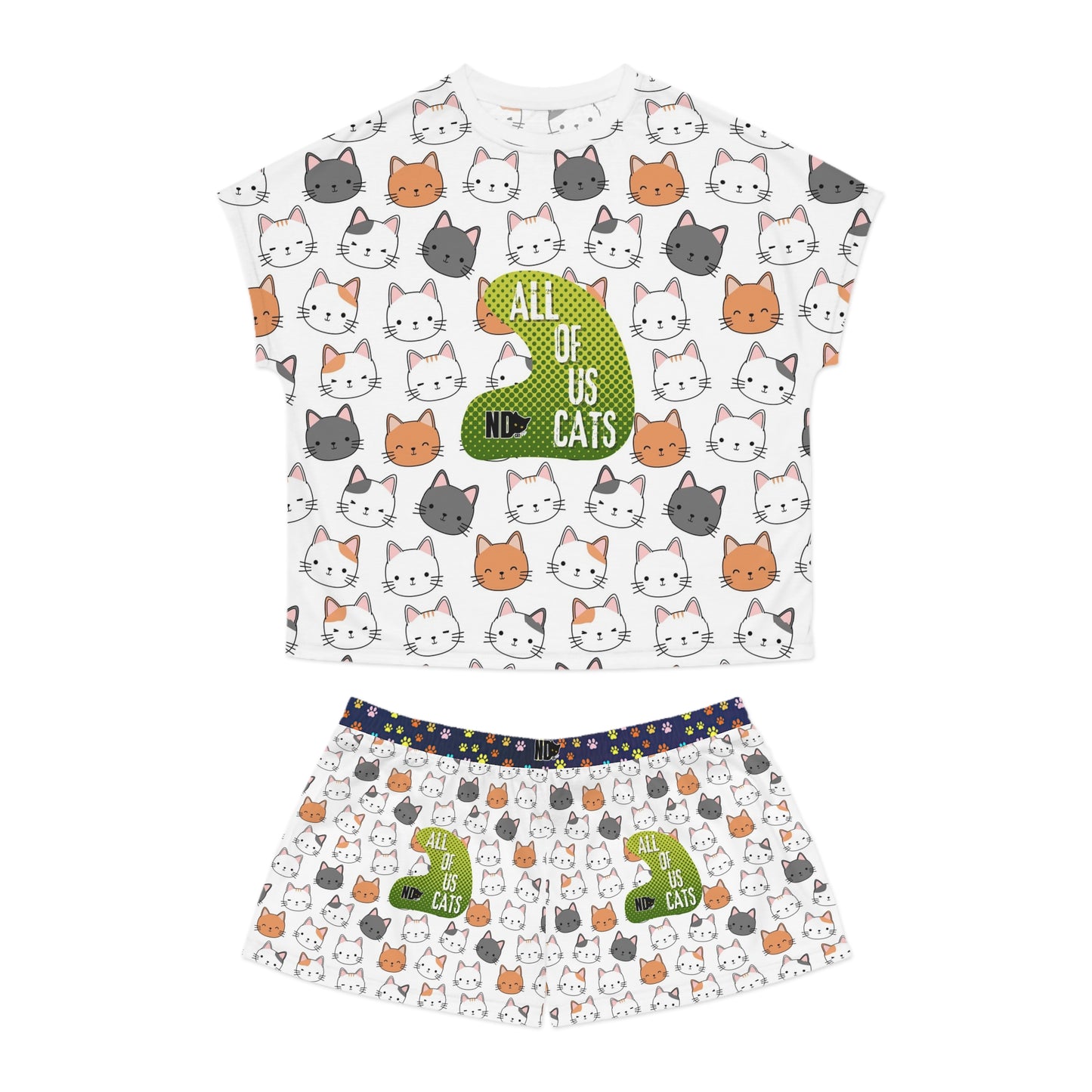 Women's Short Pyjama Set (AOP). Gift or present for yourself or a loved one. Neurodivergent Cats and cat lovers. Celebrate your love of cats.