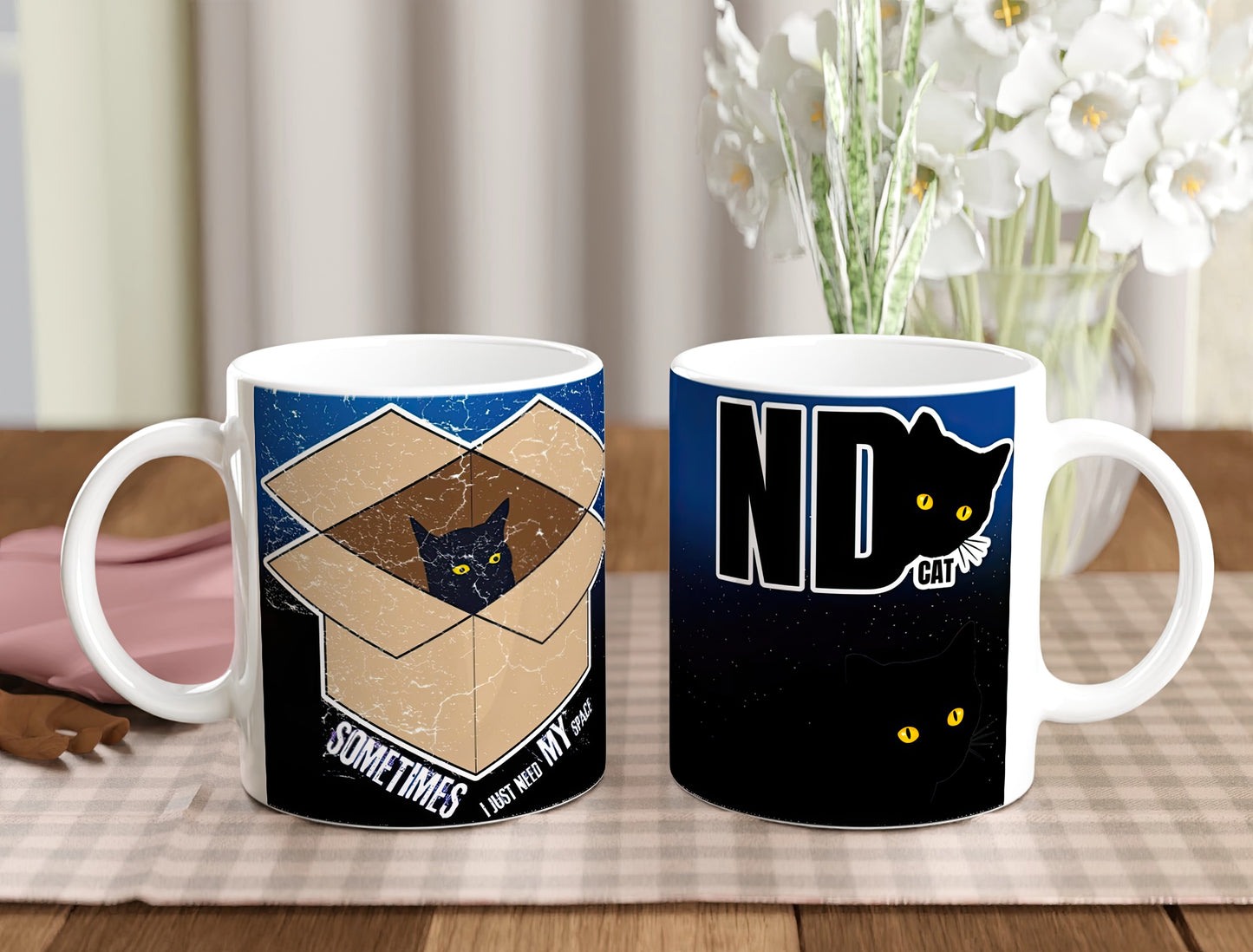 11oz Ceramic Mug Ceramic white gift or present to yourself, a loved one or friend from Neurodivergent Cats. Need my space.