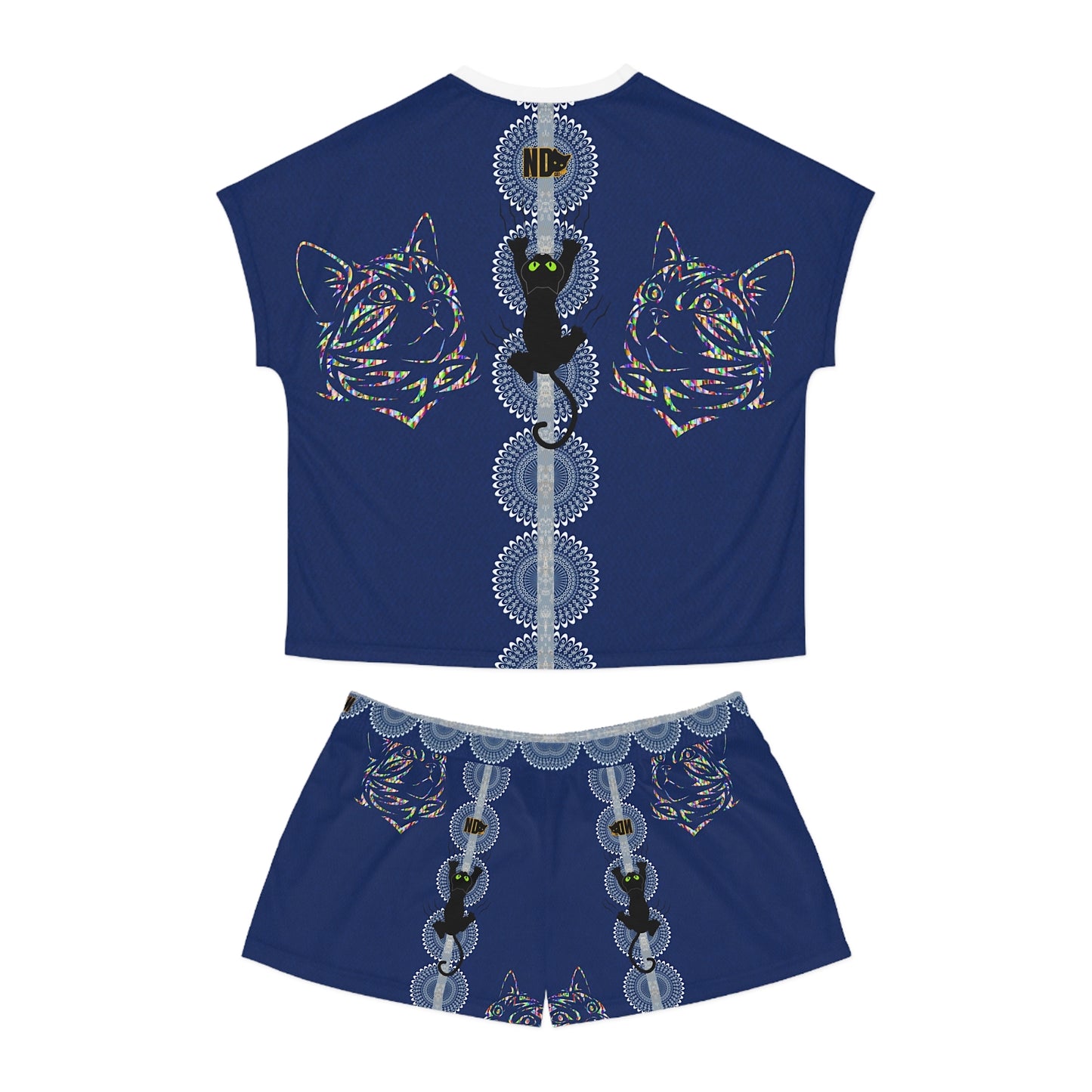 Women's Short Pyjama Set (AOP). Gift or present for yourself or a loved one. Neurodivergent Cats and cat lovers. Celebrate your love of cats.