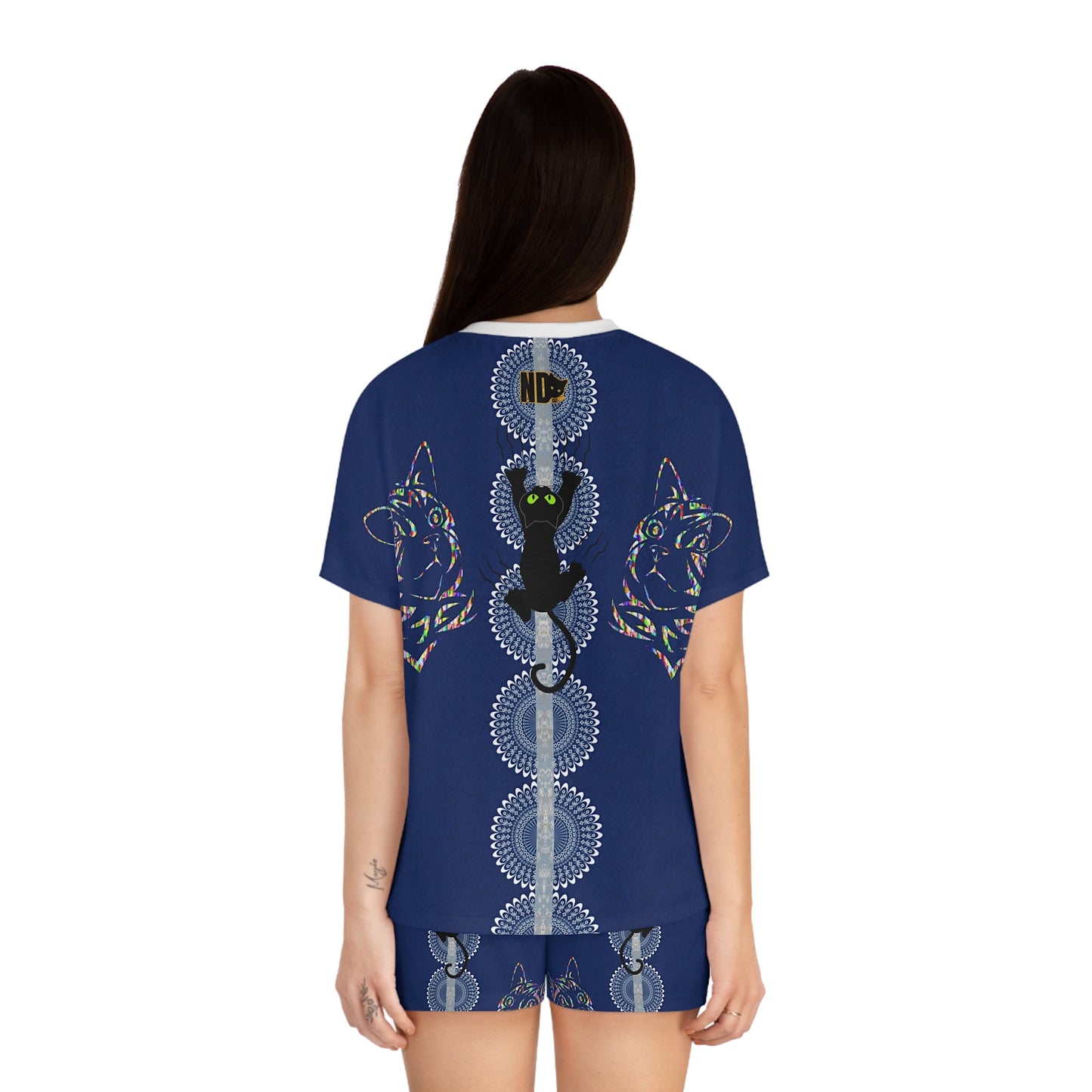 Women's Short Pyjama Set (AOP). Gift or present for yourself or a loved one. Neurodivergent Cats and cat lovers. Celebrate your love of cats.