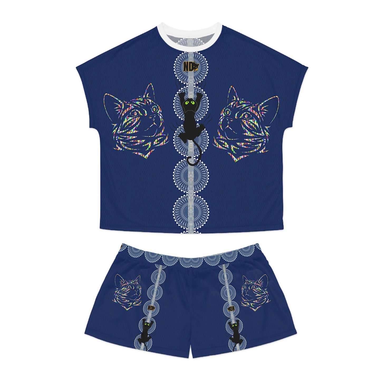 Women's Short Pyjama Set (AOP). Gift or present for yourself or a loved one. Neurodivergent Cats and cat lovers. Celebrate your love of cats.