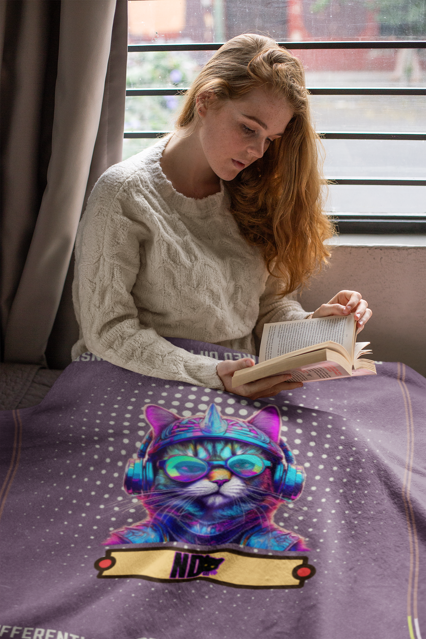 Sherpa Fleece Blanket (AOP). Gift or present for yourself or a loved one. For Neurodivergent Cats and cat lovers.