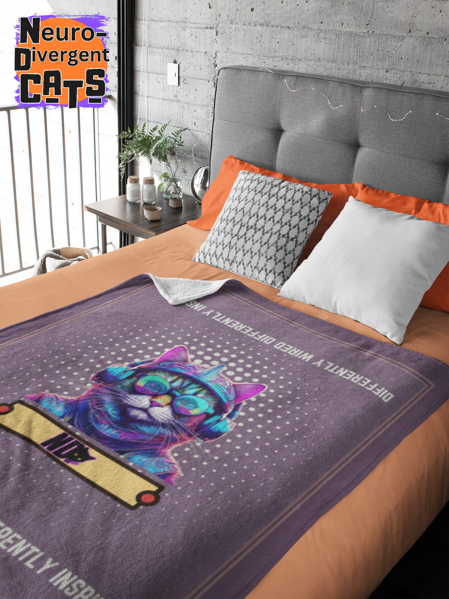 Sherpa Fleece Blanket (AOP). Gift or present for yourself or a loved one. For Neurodivergent Cats and cat lovers.