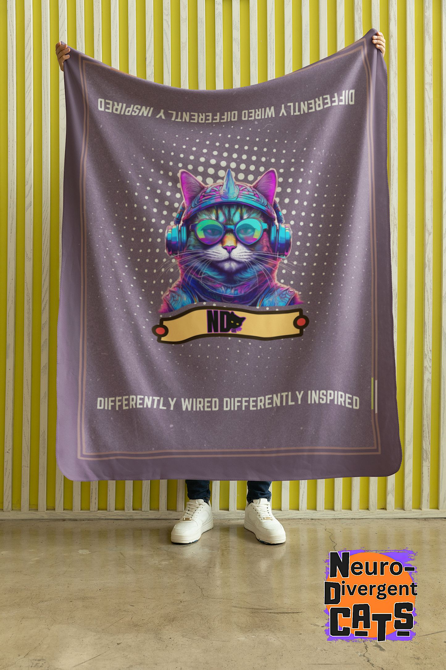 Sherpa Fleece Blanket (AOP). Gift or present for yourself or a loved one. For Neurodivergent Cats and cat lovers.