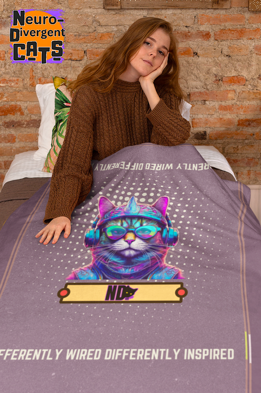 Sherpa Fleece Blanket (AOP). Gift or present for yourself or a loved one. For Neurodivergent Cats and cat lovers.